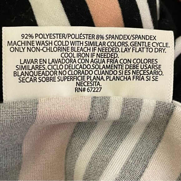 Bobbie Brooks Striped Faux Wrap MIDI Dress Mauve White Black Peach Size Large - Picture 9 of 10